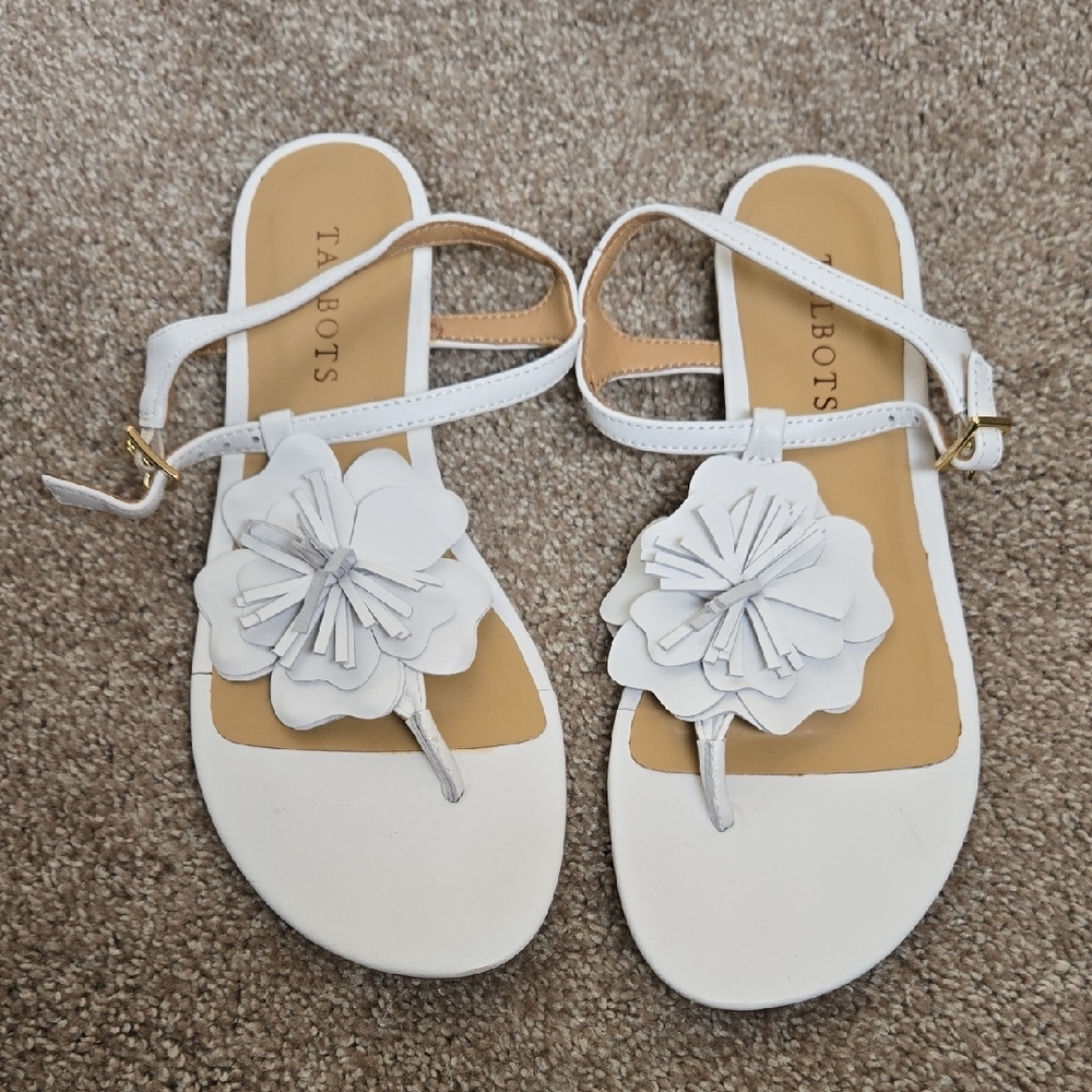 Talbots White Sandals with Floral Design
